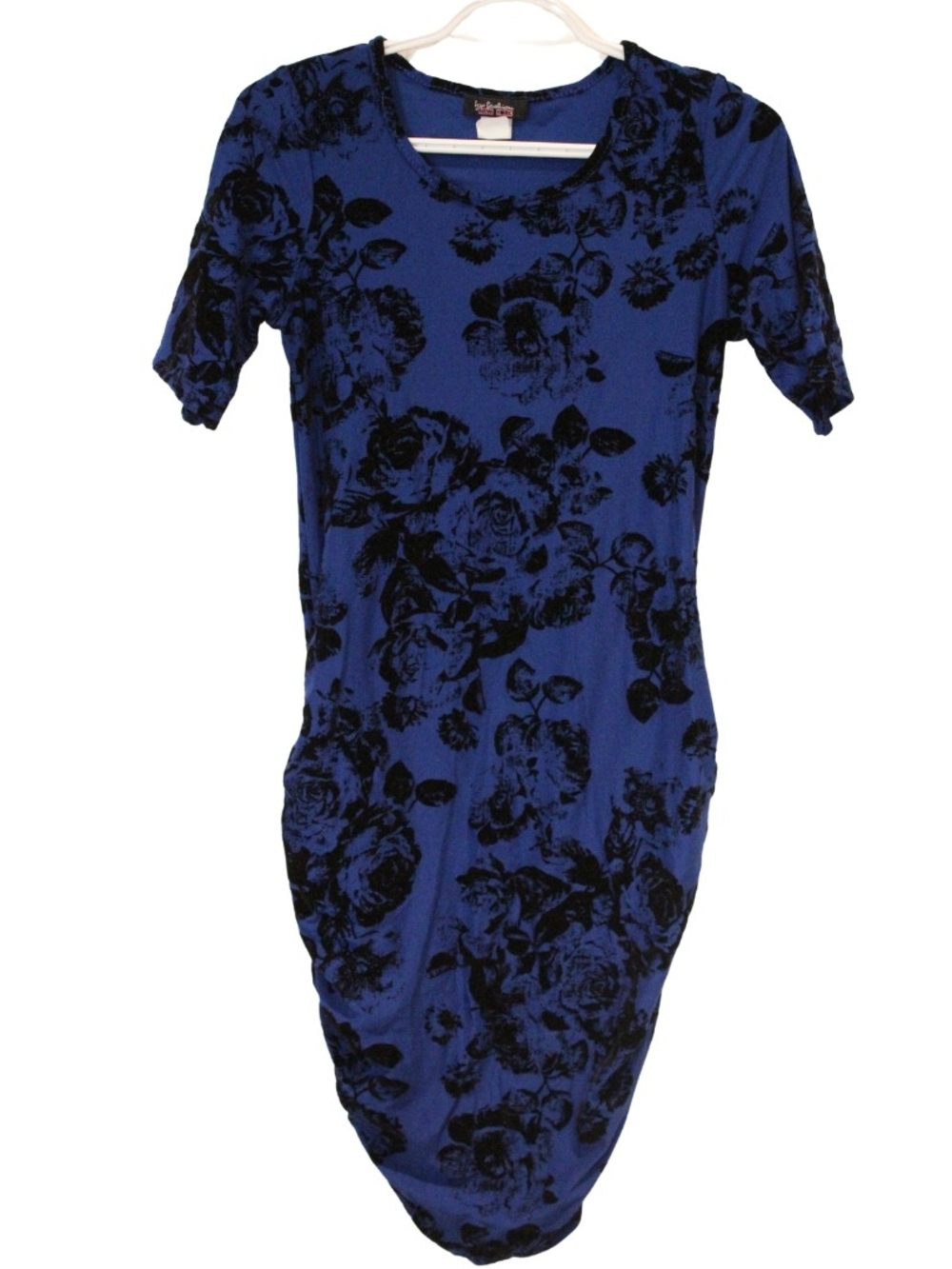 Top Fashion Blue & Black Textured Floral Maternity Dress Size Medium
